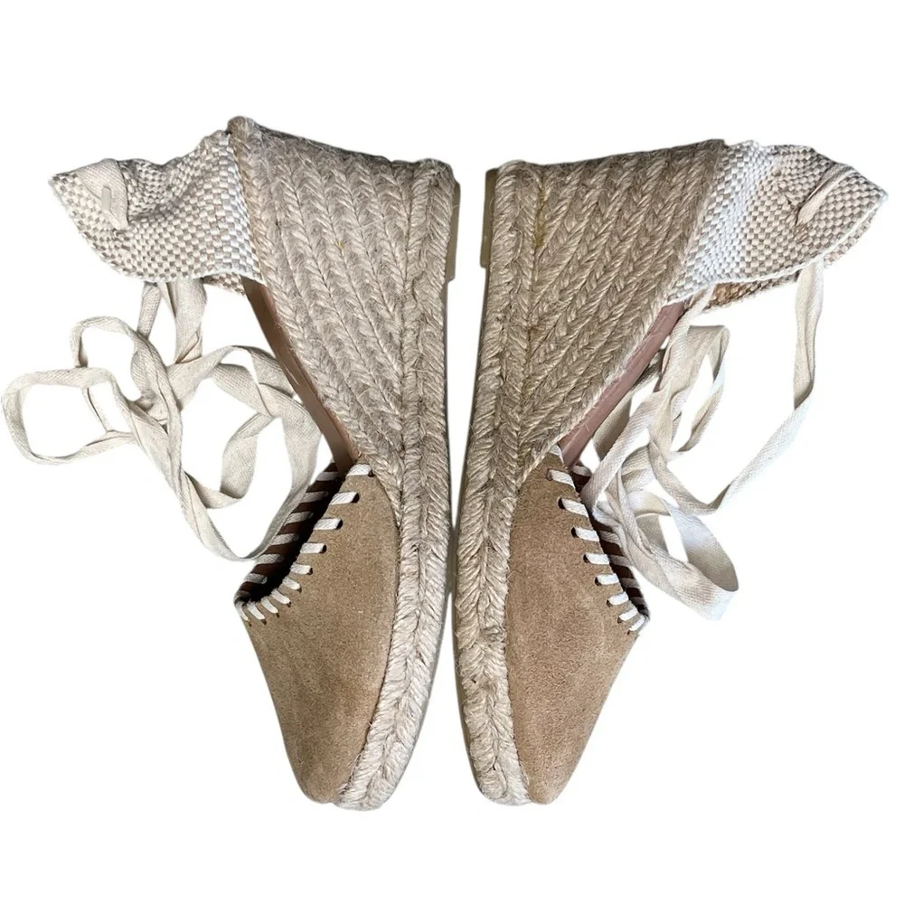 Picon tan taupe suede lace up espadrille wedges Made in Spain